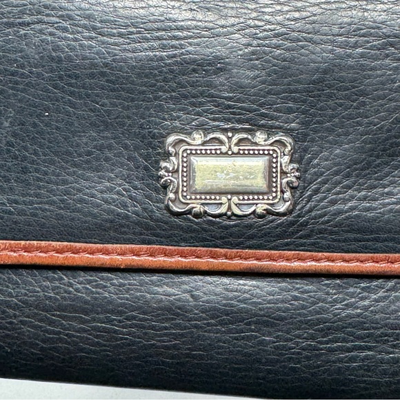 Fossil Black Leather Trifold Wallet Cards Checkbook Brown Trim Vintage - Picture 2 of 10